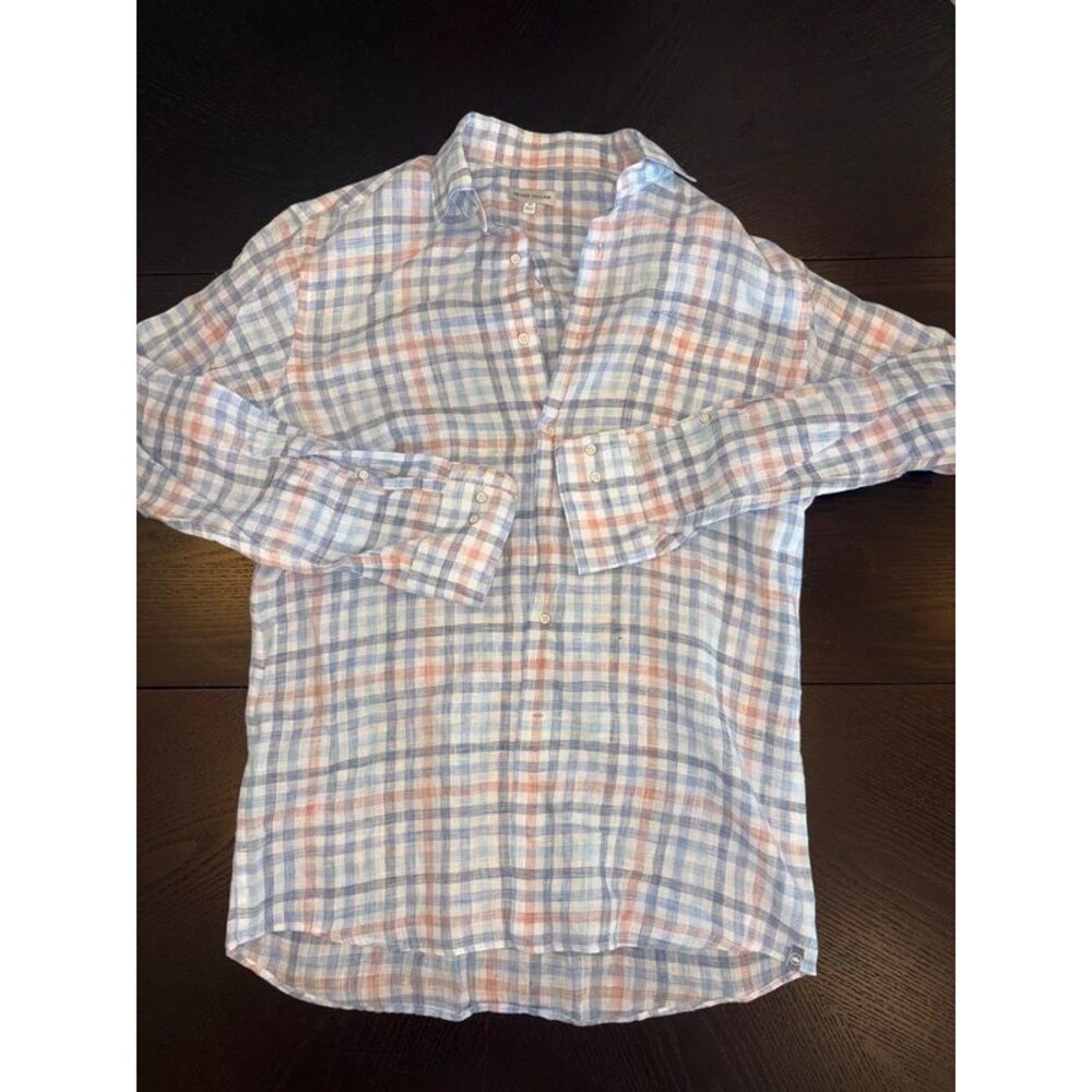 Peter Millar Breakwater Check Linen Sport Shirt Sz Med